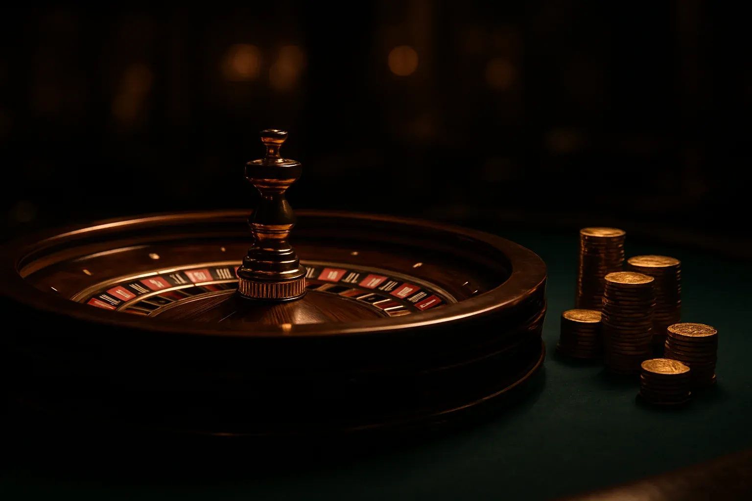 Elegant live casino table with glowing roulette wheel and golden chips